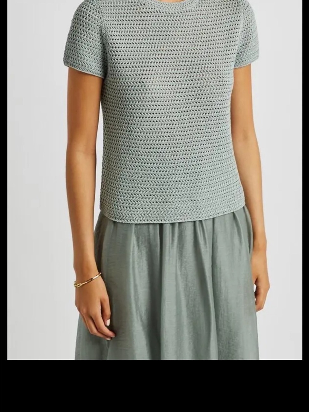 Vince Light Sage Crochet Short Sleeve Knit Top
